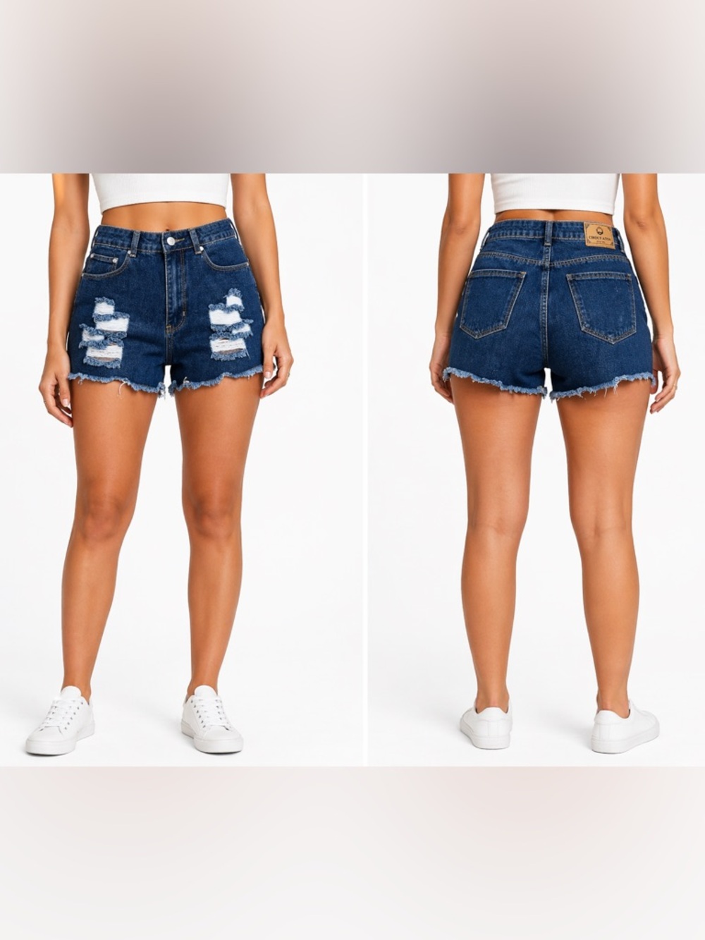 CHOUYATOU Women’s Distressed Denim Shorts XL High Rise Frayed Blue Jean NWOT